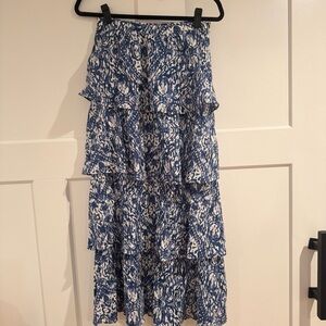 Abercrombie & Fitch Blue and Cream Patterned Midi Skirt‎